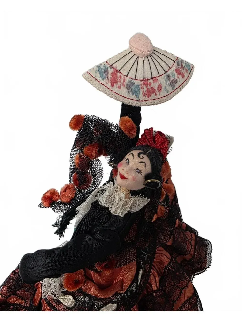 Vintage Spanish Flamenco Dancer Cloth Doll Madrid Tag 11.75 Inch